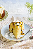 Yogurt cake with passion fruit sauce