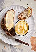 Oat nut bread with homemade butter