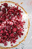 Cake with dried raspberries on top
