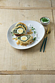 Vegetarian spinach strudel with eggs