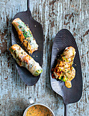 Grilled buffalo tofu summer rolls with a ranch dip