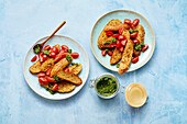 French toasts with tomatoes and pesto