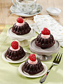 Mini chocolate Bundt cakes with raspberries