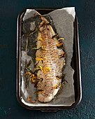 Cod larded with rosemary and lemon peel