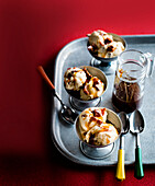 Candied bacon ice cream with bourbon sauce