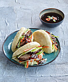 Bao buns with vegetables and pork