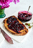 Toasted bread with blackberry jam