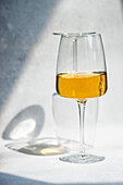 Georgian white dry wine in glass