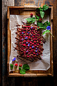 Chickpea brownie with raspberries