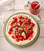 Meringue tart Pavlova with strawberries