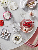 DIY-Christmas decoration and biscuits on marble table