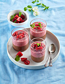 Chocolate pudding with raspberries and chia seeds