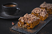 Pumpkin crumble cake served with coffee