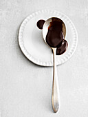 Chocolate sauce on a white plate