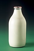 Pint glass bottle of semi skimmed pasteurised milk