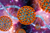 Covid-19 coronavirus particles, illustration