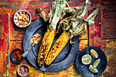 Grilled corn on the cob with spices