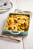 Turkey and rice bake with apricot cream