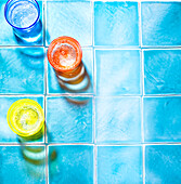 Surface, background, blue tiles, glasses