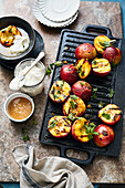 Grilled peaches with salted caramel and mascarpone cream
