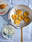 Corn fritters with cucumber salsa