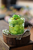 Asian cucumber salad with chilli, dill, coriander and sesame oil