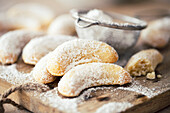 Vanilla crescent biscuts dusted with icing sugar