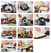 Fruit sushi rolls with chocolate sauce - step by step