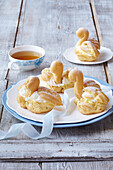 Swans made from choux pastry