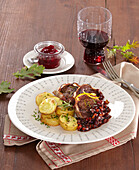 Fallow-deer medalions with cranberry sauce