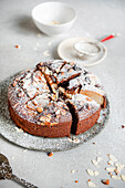Chocolate pear cake with almonds