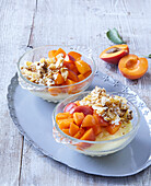 Pudding dessert with apricots and müsli