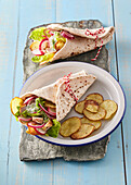 Summer chicken wrap with homemade potato chips