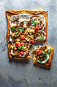 Lentil and cauli sheet tart