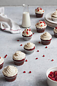 Red velvet cupcakes on a white work surface
