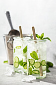 Fresh drinks with cucumber and mint