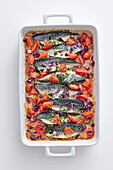 Baked Mackerel with mustard sauce and cherry tomatoes