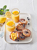 Lemon curd with blueberry pancakes
