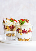Granola parfait with raspberry and figs