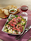 Argentinian steak salad with chimichurri sauce