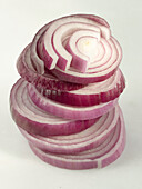 Slices of red onion, stacked