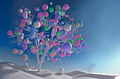 Multicolour balls growing in tree, illustration