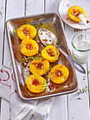 Baked peaches with caramel