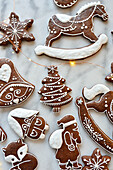 Decorated gingerbread in different shapes