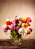 Bouquet of tulips in glass vase