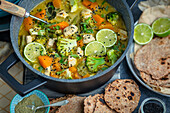 Chicken and vegetable curry with lime