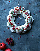 Winter pavlova wreath with pomegranate seeds