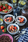 Chocolate granola with yogurt and fruits