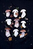 Whole porcini mushrooms and sliced in half length ways