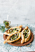 Oriental courgette pide with edamame and feta cheese
